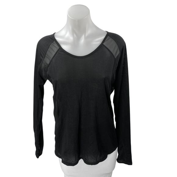 Zella Women's Black Long Sleeve Mesh Trim Yoga Workout Athletic T Shirt Top Sz M - Picture 1 of 4